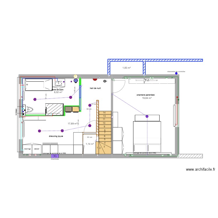 Arquenne 1er dressing sdb agrandissement 05.09 . Plan de 0 pièce et 0 m2