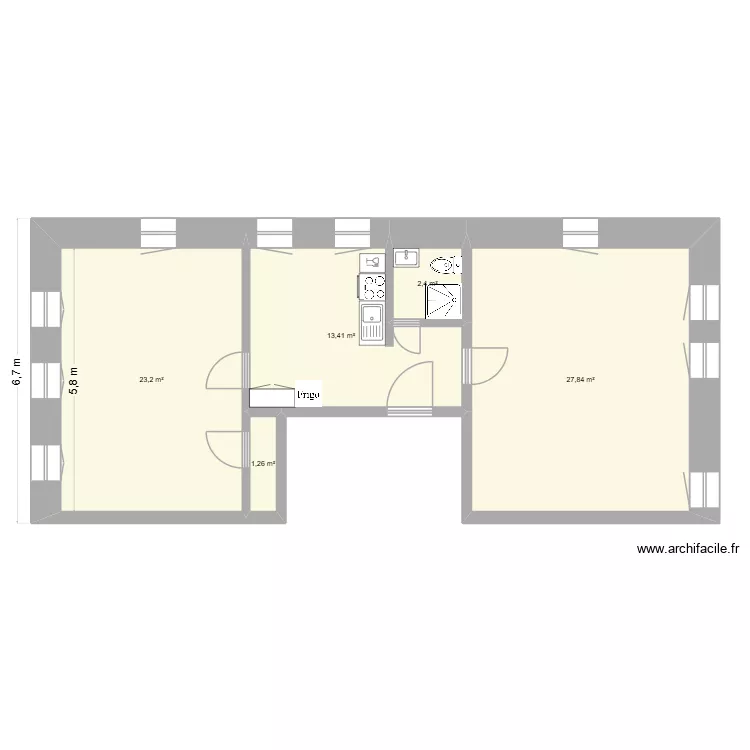 Appartement premier. Plan de 5 Pièces et 68 m²