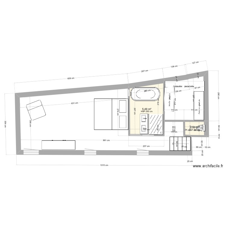Extension. Plan de 2 pièces et 6 m2