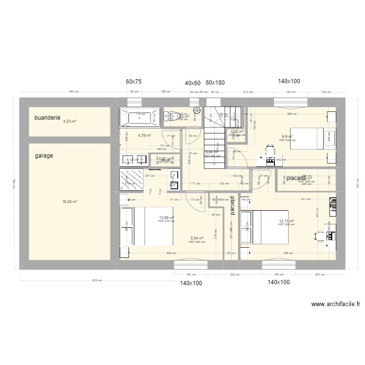casa trets etage v7 sans dressing. Plan de 12 pièces et 75 m2