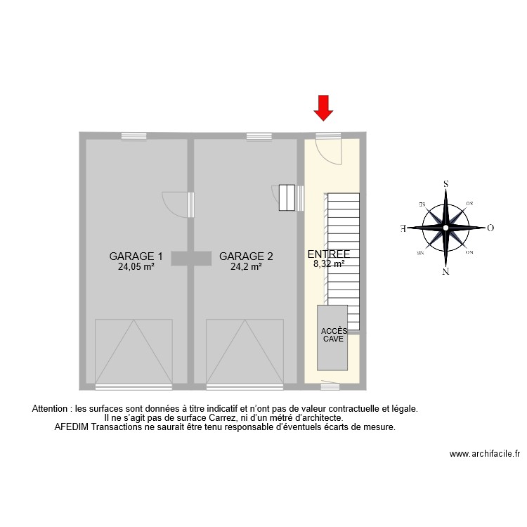 BI 8886 RDC. Plan de 5 pièces et 61 m2