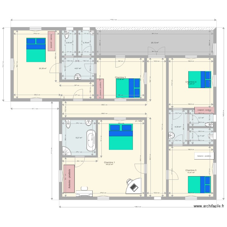 etage. Plan de 14 pièces et 180 m2