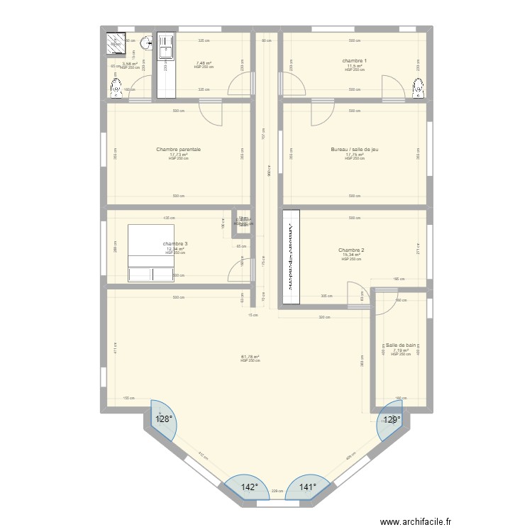 séjour arrière. Plan de 10 pièces et 155 m2