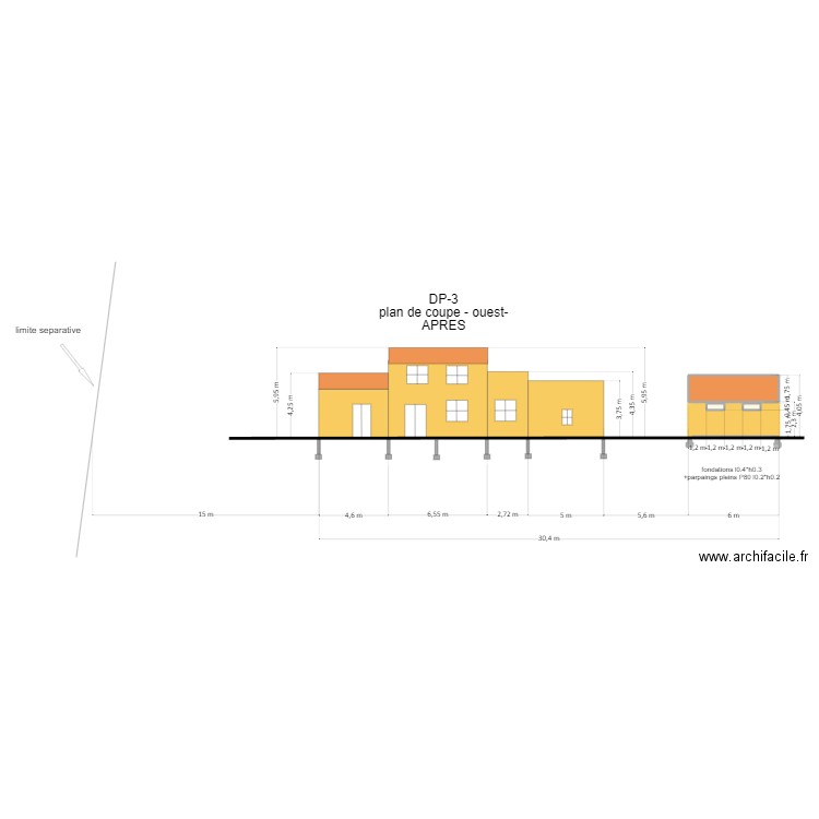 DP3 plan de coupe-APRES local. Plan de 8 pièces et 25 m2