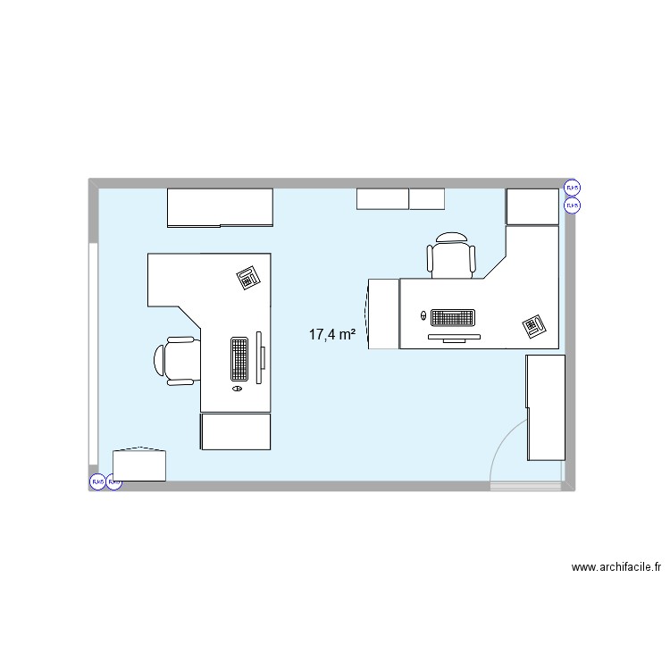 Bureau G029 version 2. Plan de 1 pièce et 17 m2