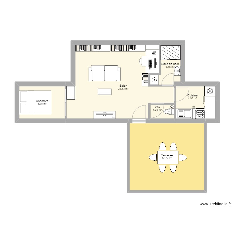 Container 40 + 20 essai 9. Plan de 6 pièces et 55 m2