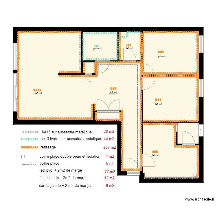 appart guillaume  plan placo 1. Plan de 8 pièces et 77 m2