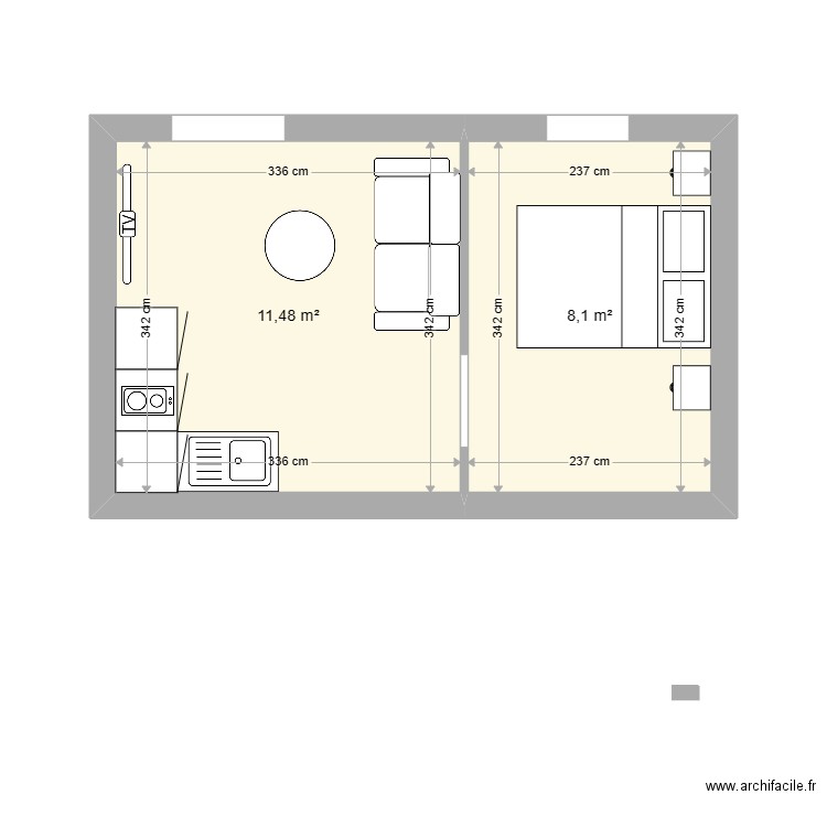 T2 Saleve VERNAY. Plan de 2 pièces et 20 m2