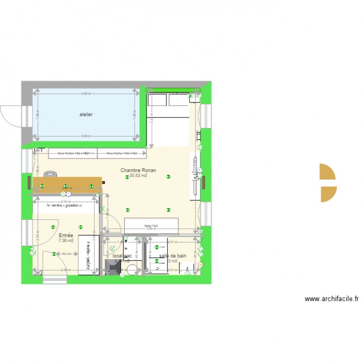 Pièce HUGO avec isolation et électricité sans triangle. Plan de 5 pièces et 41 m2