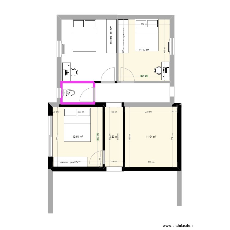 extension v1. Plan de 4 pièces et 37 m2