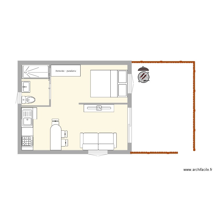 Studio lieu et place cabanon . Plan de 2 pièces et 23 m2