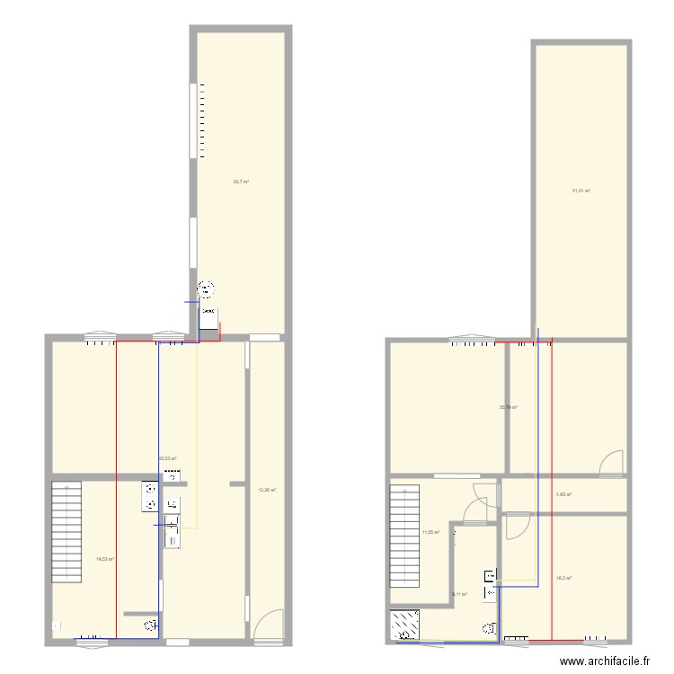 plan h2. Plan de 10 pièces et 218 m2