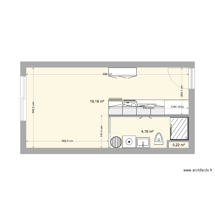 Chrisitne. Plan de 3 pièces et 24 m2