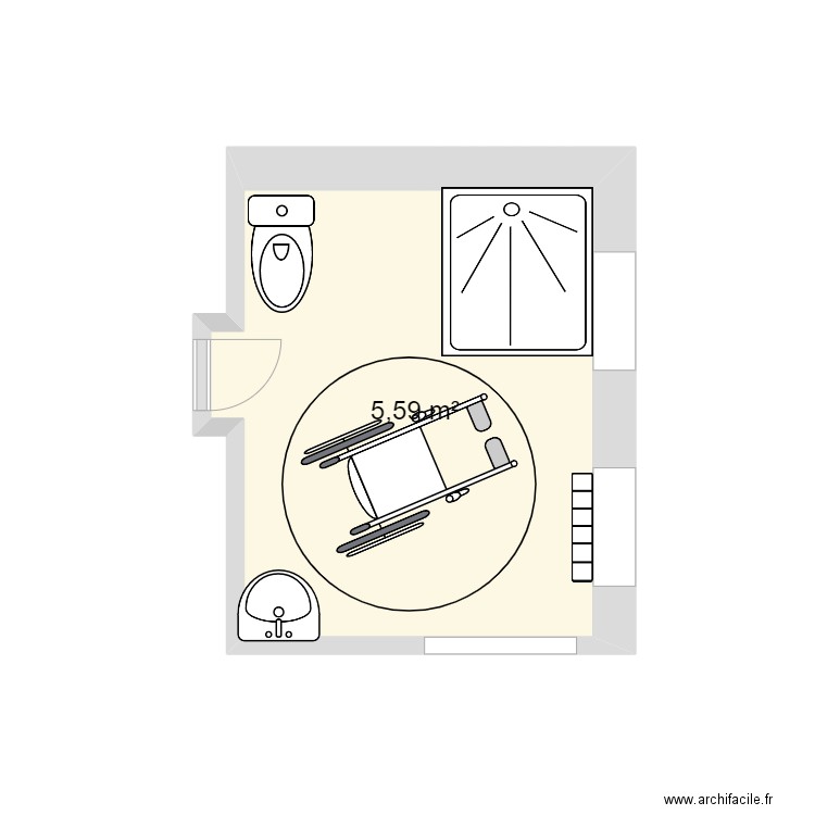 Sdb situation 1. Plan de 1 pièce et 6 m2