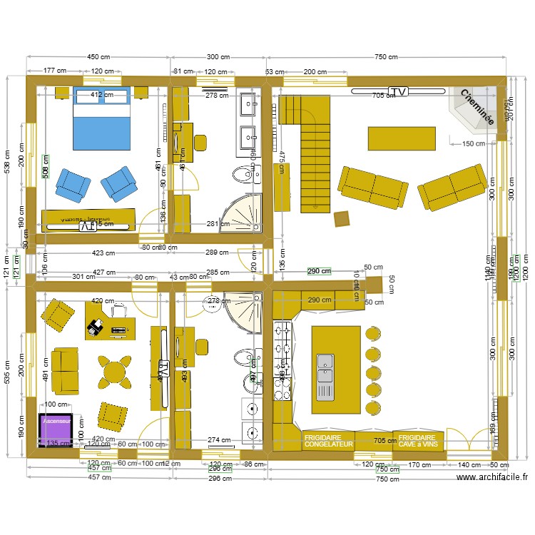 N°2-  MON CHALET EN BOIS COUPE RDC  . Plan de 5 pièces et 154 m2