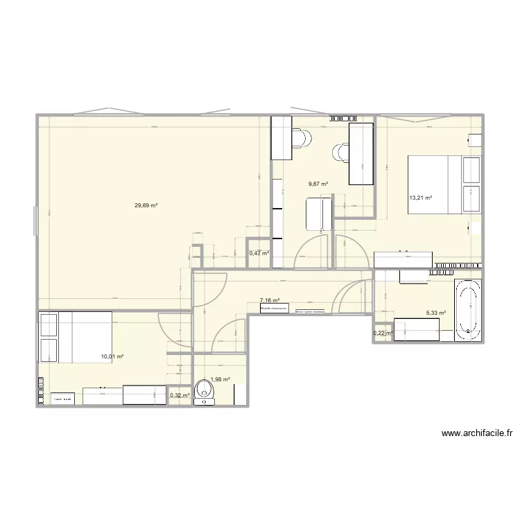 Chambre 3. Plan de 10  et 78 m²