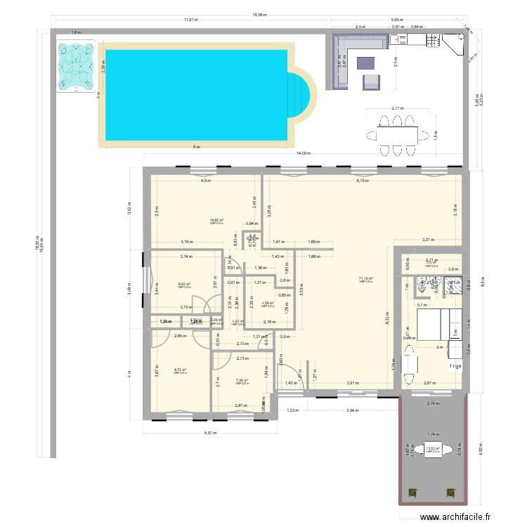 ext. Plan de 11 pièces et 144 m2