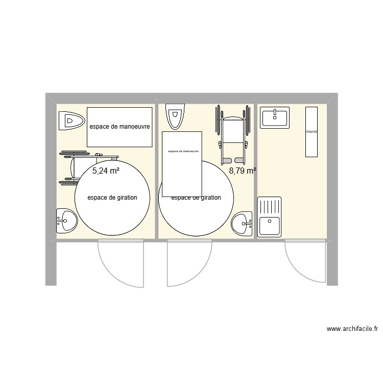 Marie Curie - zoom WC. Plan de 2 pièces et 14 m2