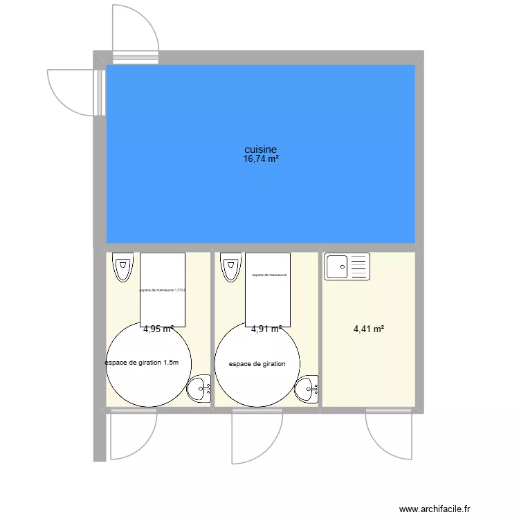 Marie Curie - zoom WC. Plan de 4 pièces et 31 m²
