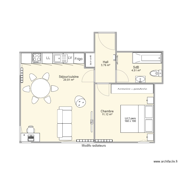 Romain Bekaert Grand T2. Plan de 4 pièces et 40 m2