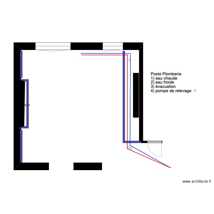 cuisine (poste plomberie). Plan de 0 pièce et 0 m2