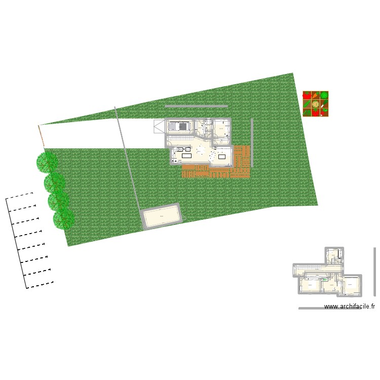 Maison en T. Plan de 15 pièces et 166 m2