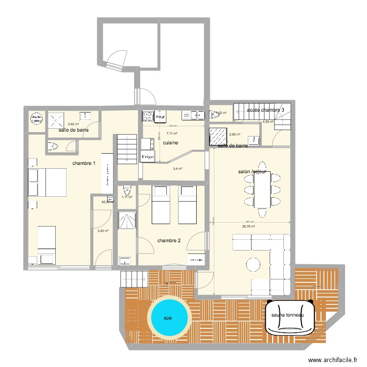 1800 chalet 2022. Plan de 11 pièces et 99 m2