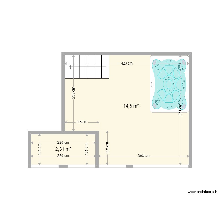 Plan preau. Plan de 2 pièces et 17 m2