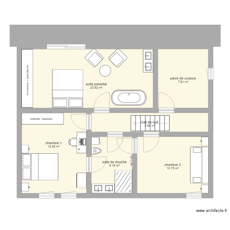 maison 1er etage apres version 1  stoumont. Plan de 6 pièces et 65 m2