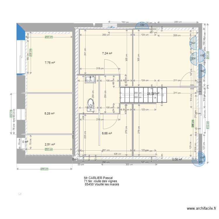 PLAN DE METRE  bis meublés haut. Plan de 9 pièces et 58 m2