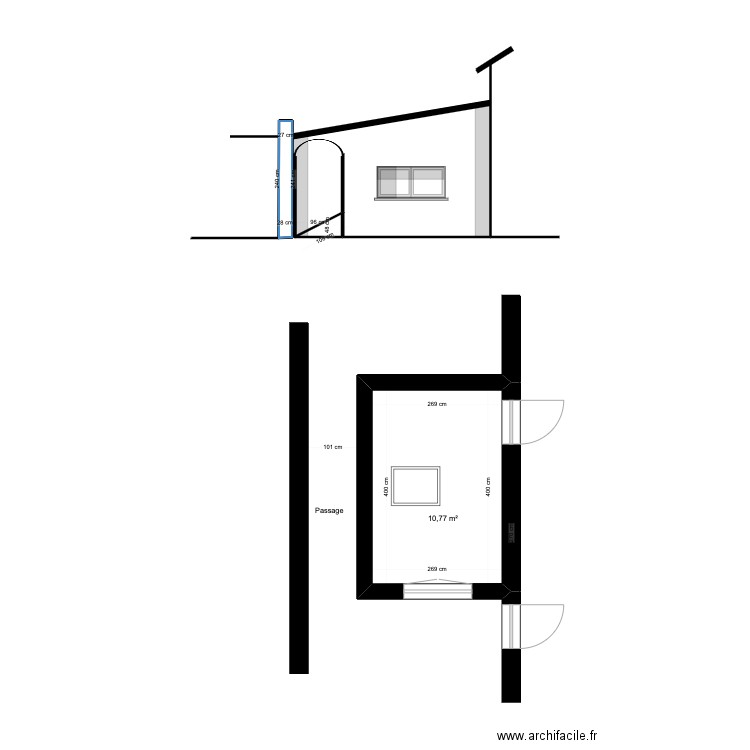 SARAH . Plan de 3 pièces et 12 m2