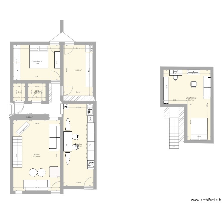 Type T4 rdc ET 1ER étage. Plan de 8 pièces et 86 m2