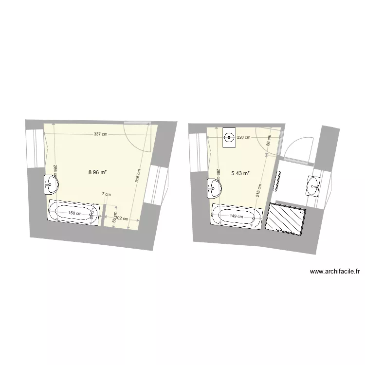 SALLE DE BAIN COMMUNE ETAT ACTUEL. Plan de 