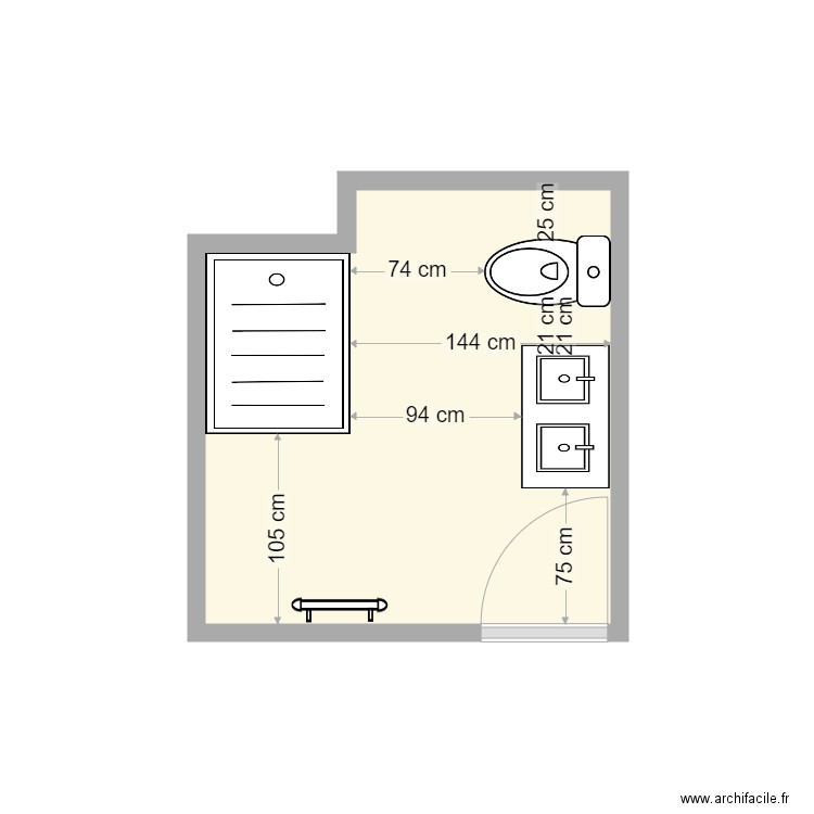 Salle de bains M. VIGNEAU-Blois. Plan de 1 pièce et 5 m2