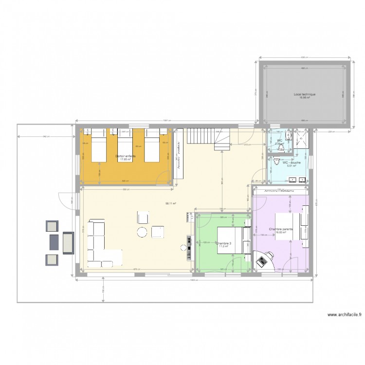 Projet chambres sud. Plan de 0 pièce et 0 m2