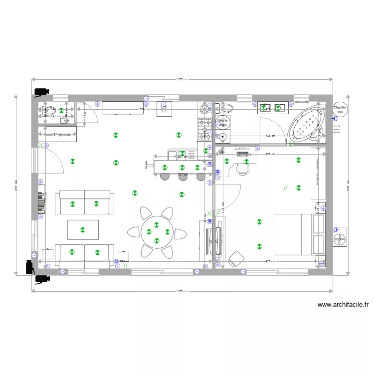 2 pi&egrave;ces . Plan de 