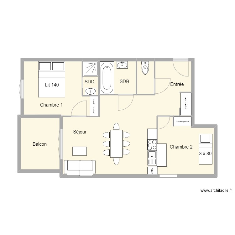 Alpages de bisanne G07. Plan de 6 pièces et 53 m2