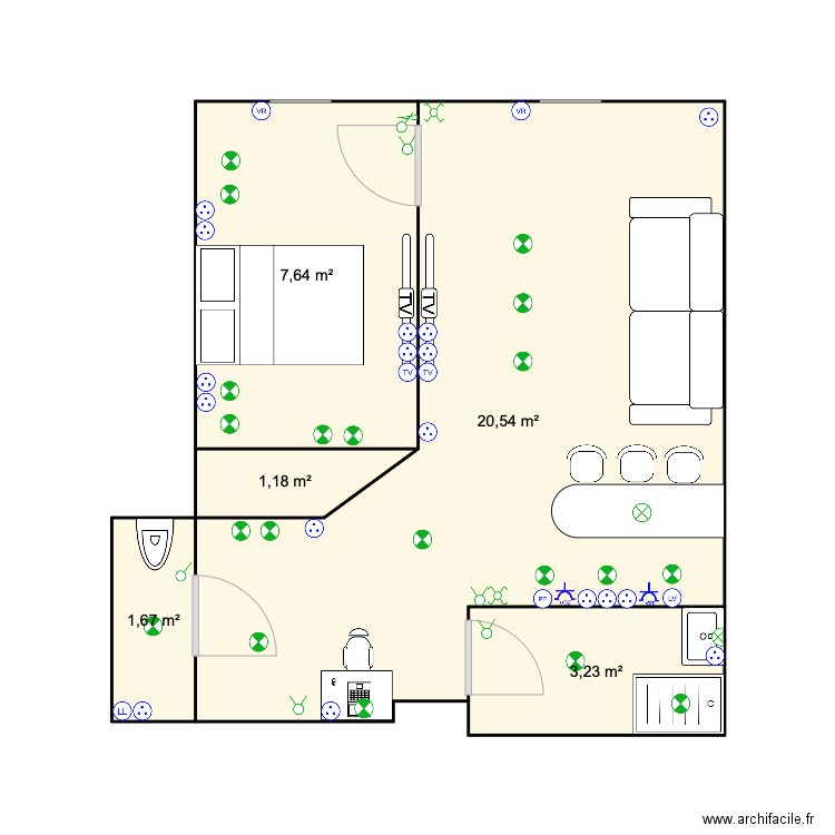 Implantation Antibes . Plan de 5 pièces et 34 m2