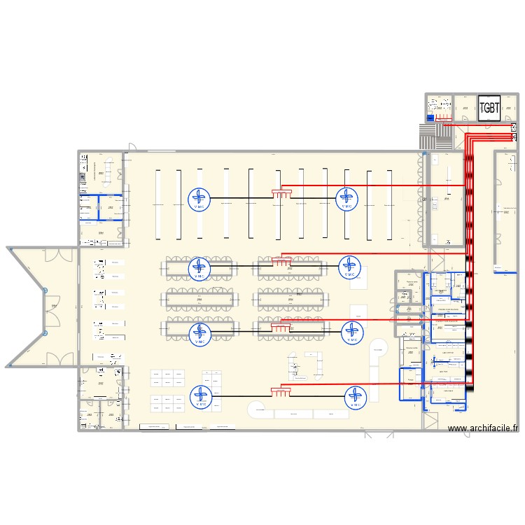Circuit de chauffage Intermarché Landouge. Plan de 33 pièces et 2717 m2
