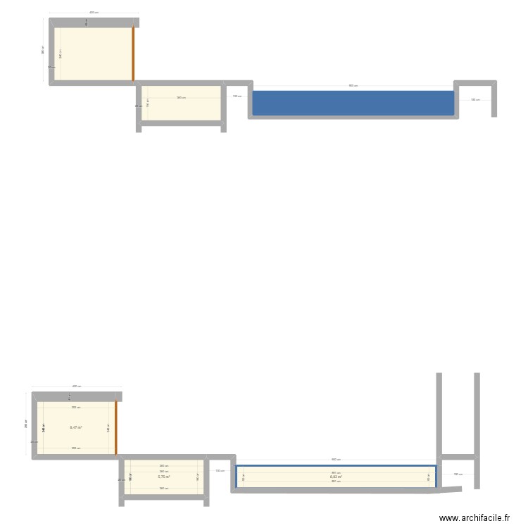 coupe piscine. Plan de 6 pièces et 46 m2