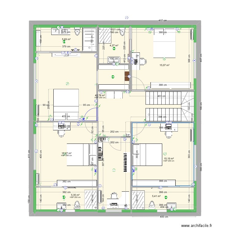 Plan amenagement etage. Plan de 8 pièces et 122 m2