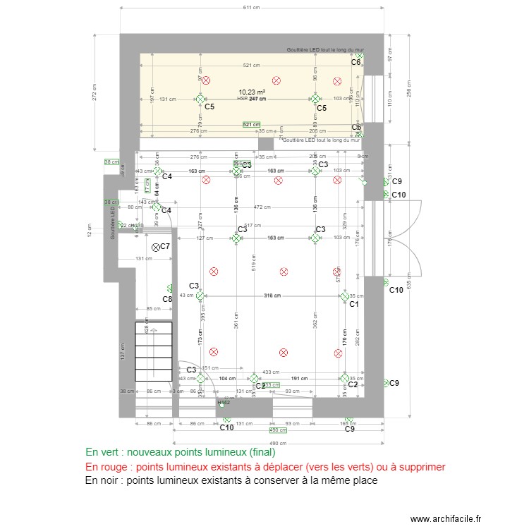 Points lumineux plafond et murs. Plan de 0 pièce et 0 m2