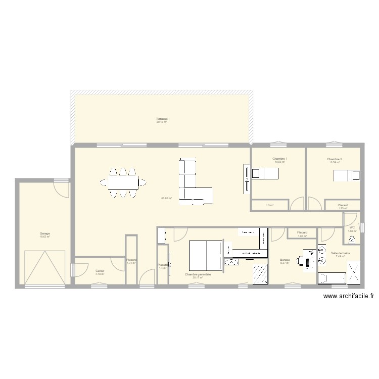 Maison rectangle. Plan de 0 pièce et 0 m2