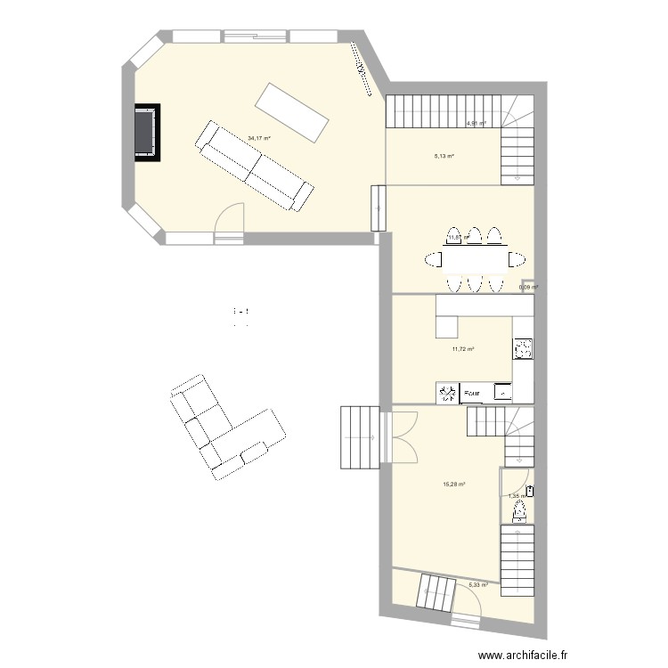 St maur RdC. Plan de 9 pièces et 90 m2