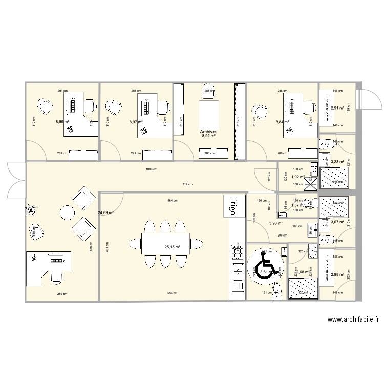 Bureaux 100m2 modifié  vestiaire atelier. Plan de 15 pièces et 112 m2