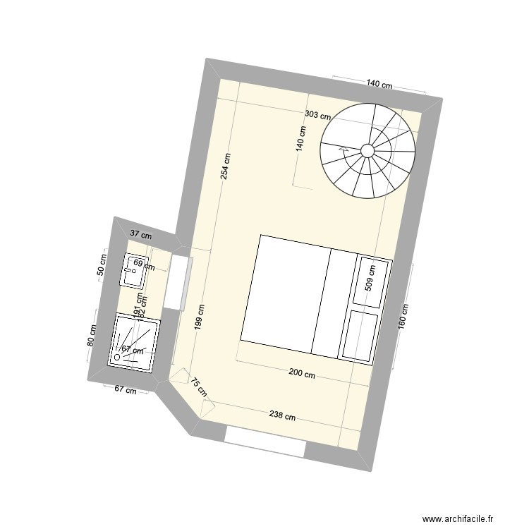 Lamarck - 1er étage. Plan de 2 pièces et 16 m2