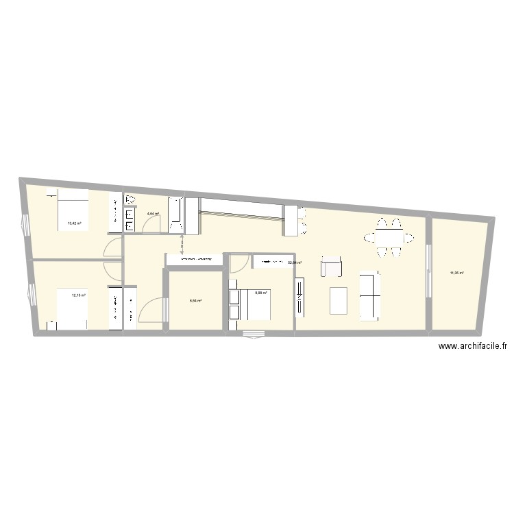 ETAGE 1. Plan de 7 pièces et 111 m2