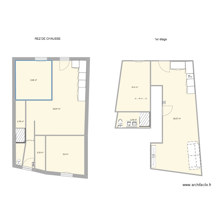 la poste. Plan de 8 pièces et 93 m2