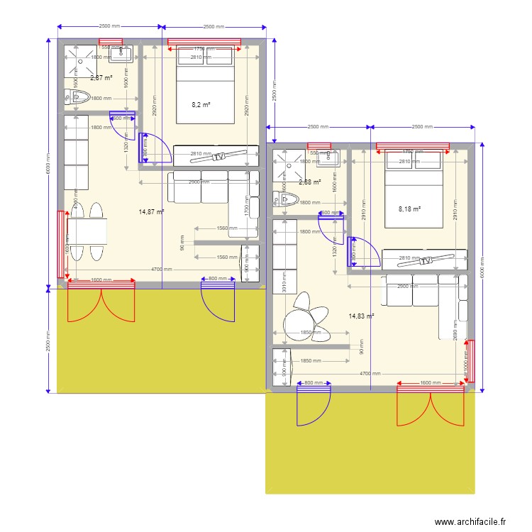 30 КР3. Plan de 8 pièces et 74 m2