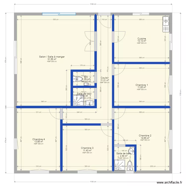 Maison de Guehouo version plein pied. Plan de Maison de Guehouo version plein pied. Plan de
